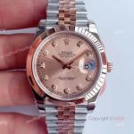 (Noob)Smooth Bezel - Rolex Datejust Rose Gold Dial With Diamonds Jubilee Bracelet Swiss 3235 Watch